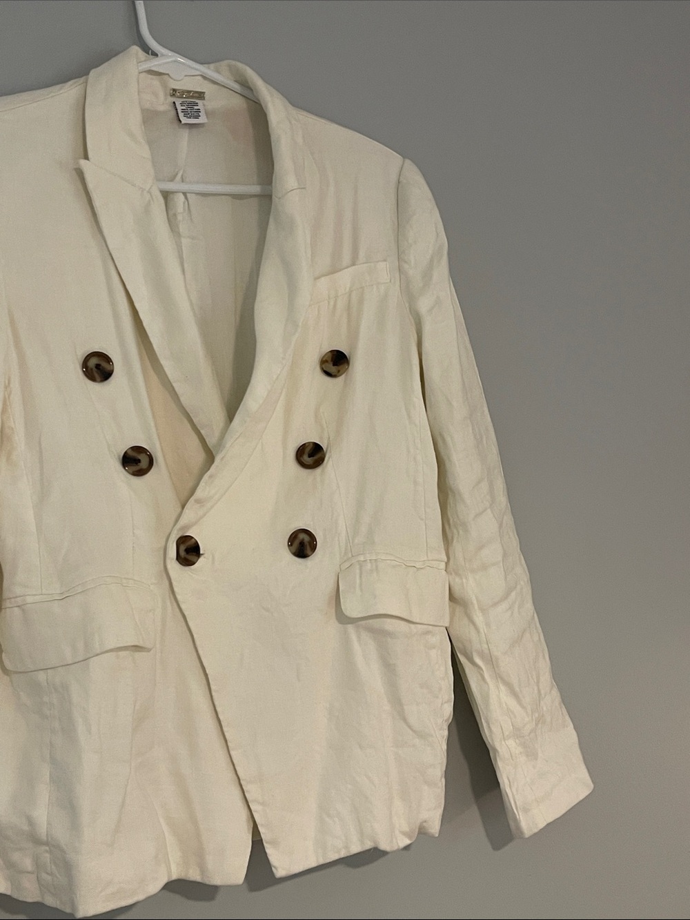 Magaschoni Cream Double-Breasted Linen Blazer